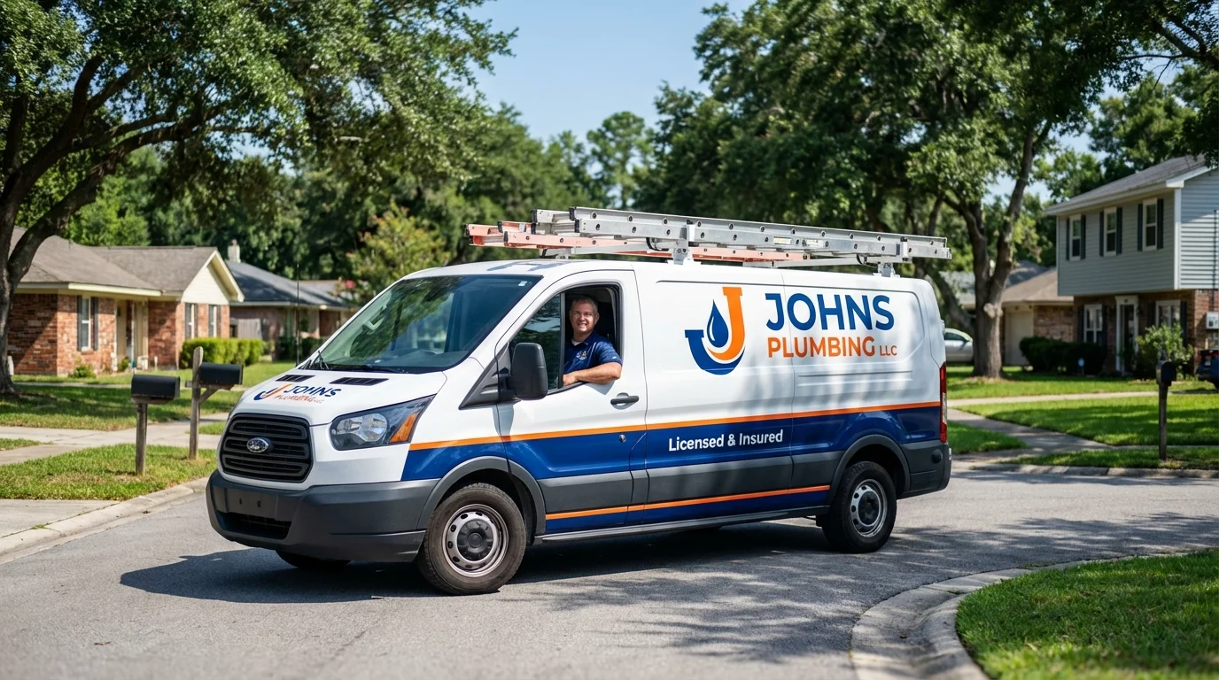 Johns Plumbing LLC service van in Abita Springs, LA