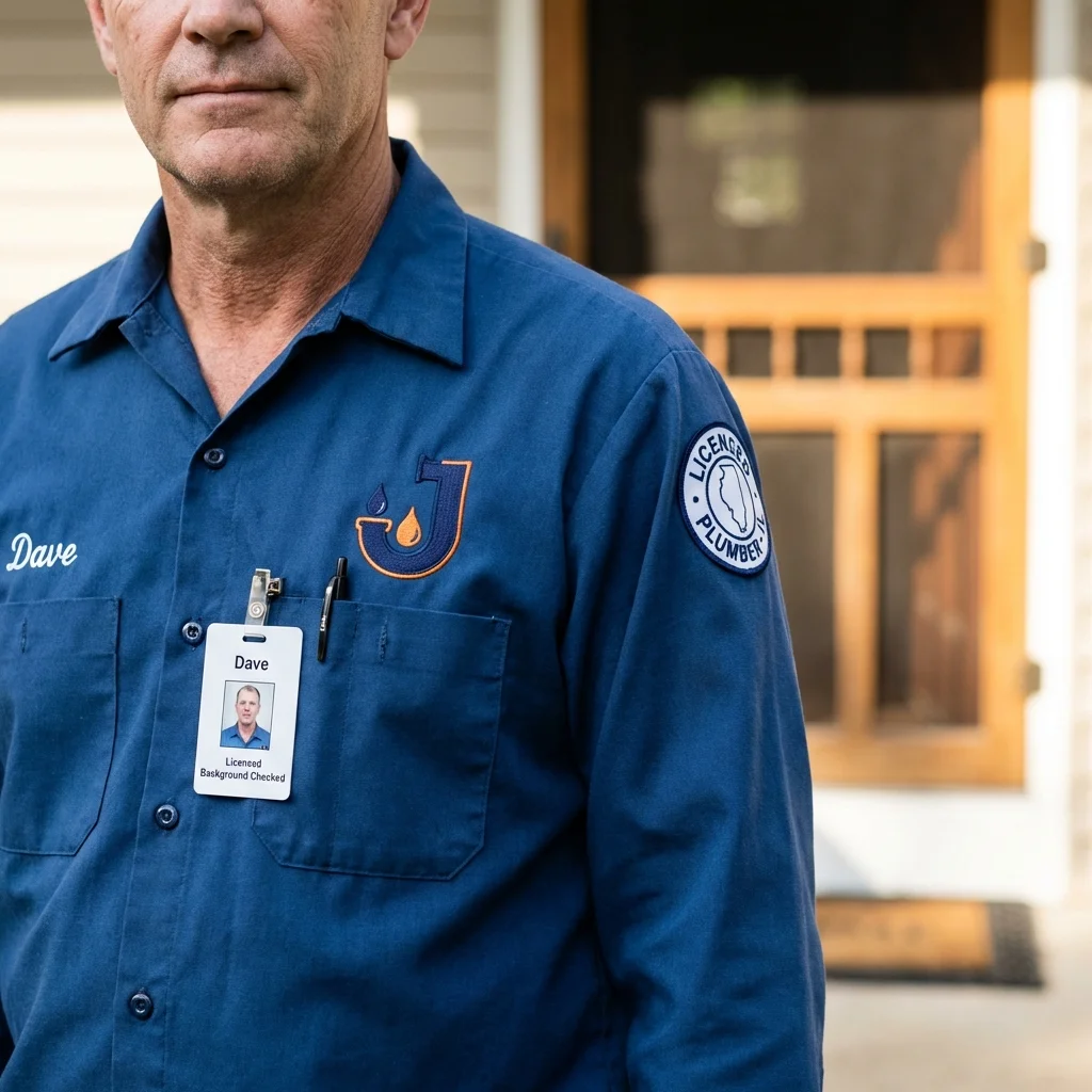 Licensed plumber showing ID badge in Abita Springs, LA