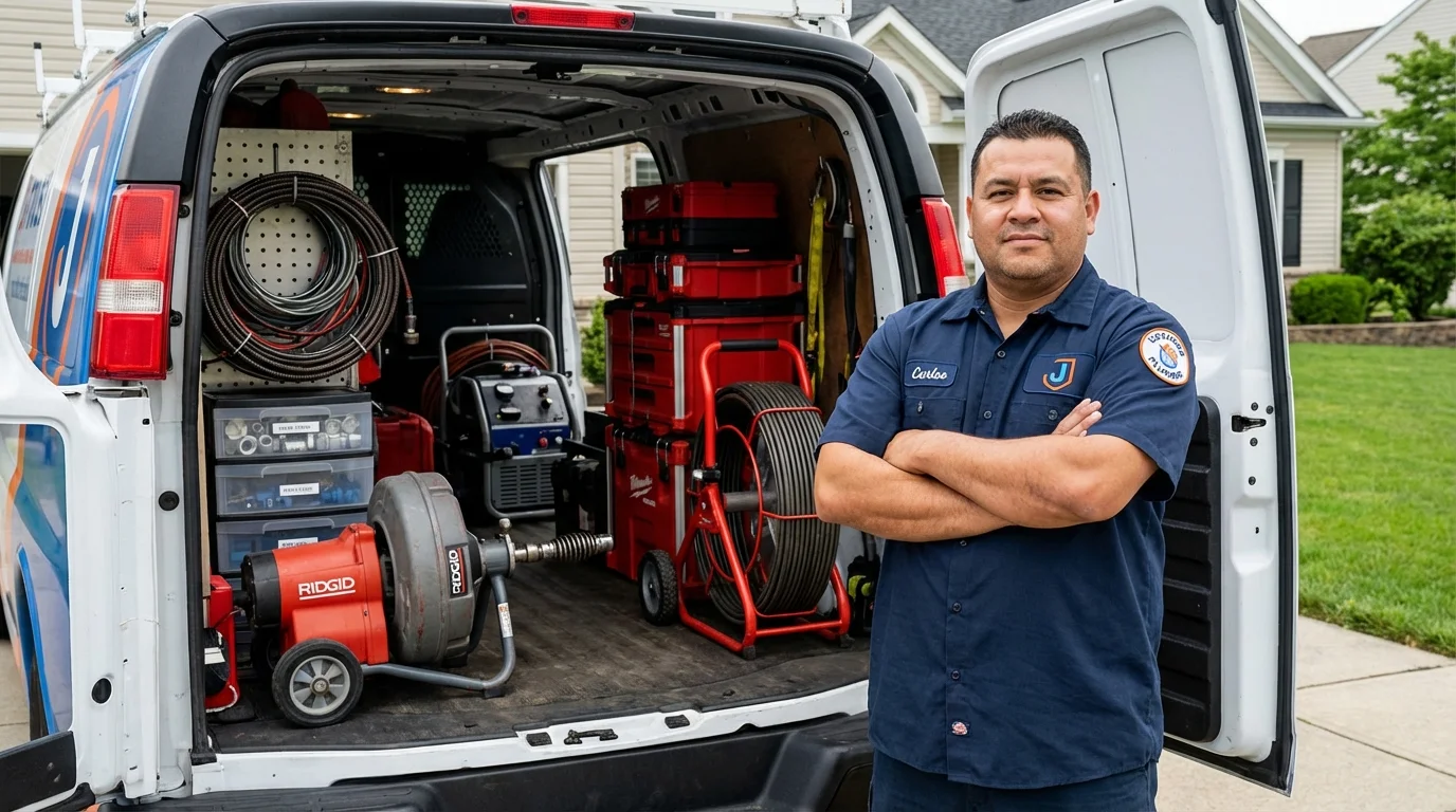 Professional drain cleaning equipment and Johns Plumbing LLC plumber in Abita Springs