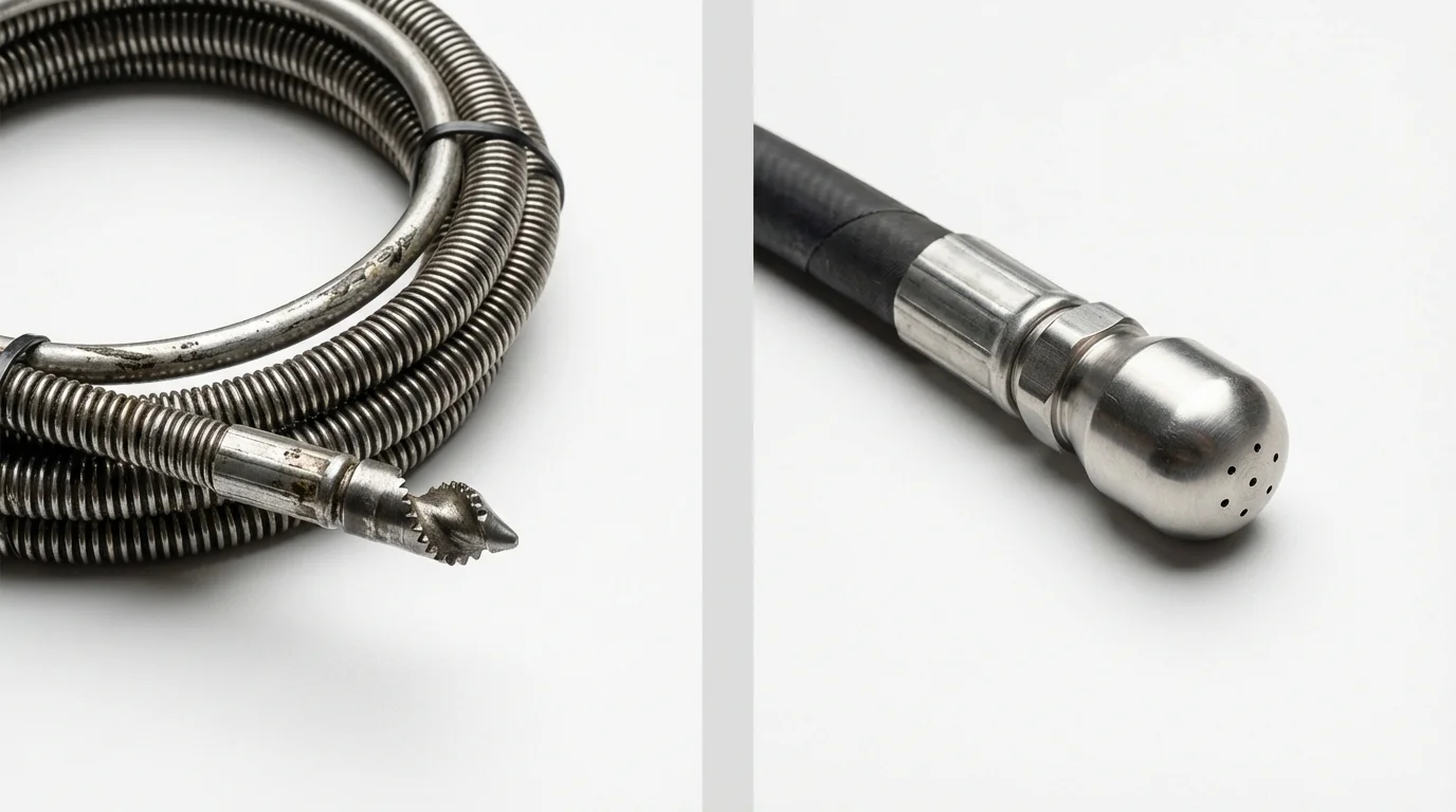 Drain snake cable and hydro jetting nozzle used for drain cleaning in Abita Springs, LA