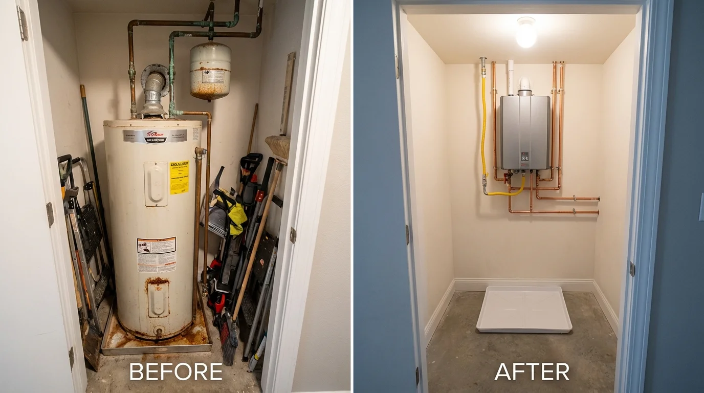 Tank water heater versus wall-mounted tankless unit comparison for Abita Springs, LA homeowners