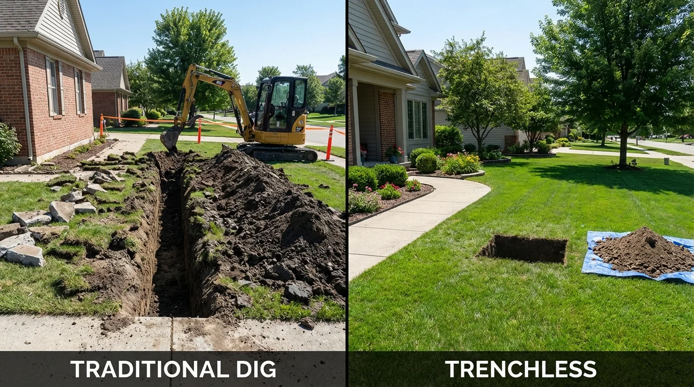 Trenchless sewer repair with minimal yard damage versus traditional excavation in Abita Springs, LA